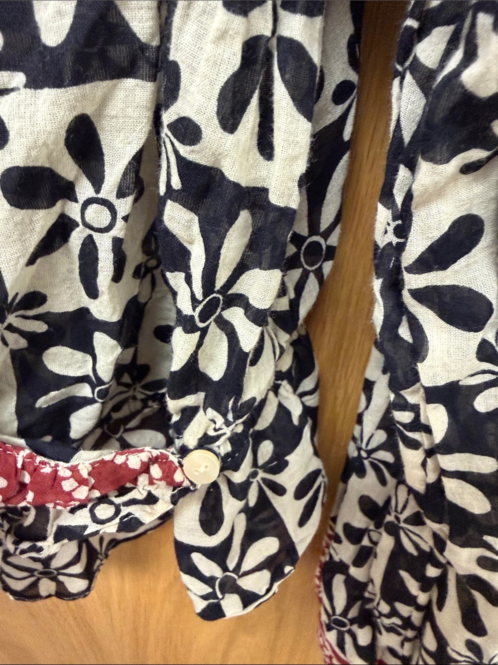 Free People Black & White Floral Ruffle-Trim Blouse with Burgundy Accents - Picture 7 of 10